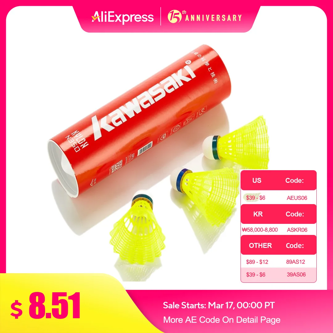 Kawasaki Nylon Ball N350 for Training 6 Pcs Badminton Plastic  Shuttlecock Birdies for Outdoor Training Use Durable Medium Speed