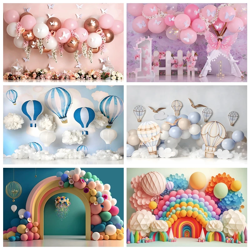 Customized Baby Birthday Party Backdrop Colorful Balloon Girl Boy Cake Smash Photography Background for Photo Studio Props