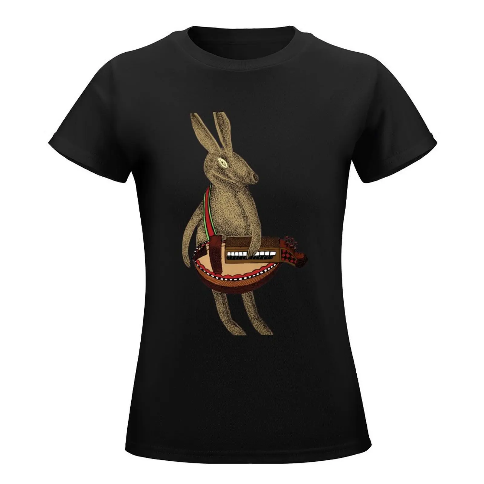 H is for Hare playing the Hurdy-Gurdy T-Shirt Aesthetic clothing hippie clothes summer tops Women's cotton t-shirt