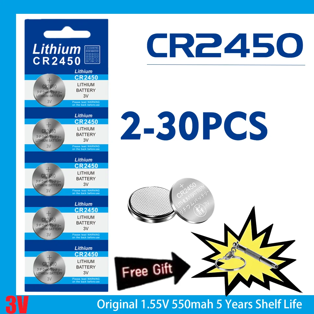 2-30Pcs CR2450 3V Lithium Button Coin Cell Batteries Compatible with DL2450 ECR2450 for Electronic Remotes Toys Digital Weighing