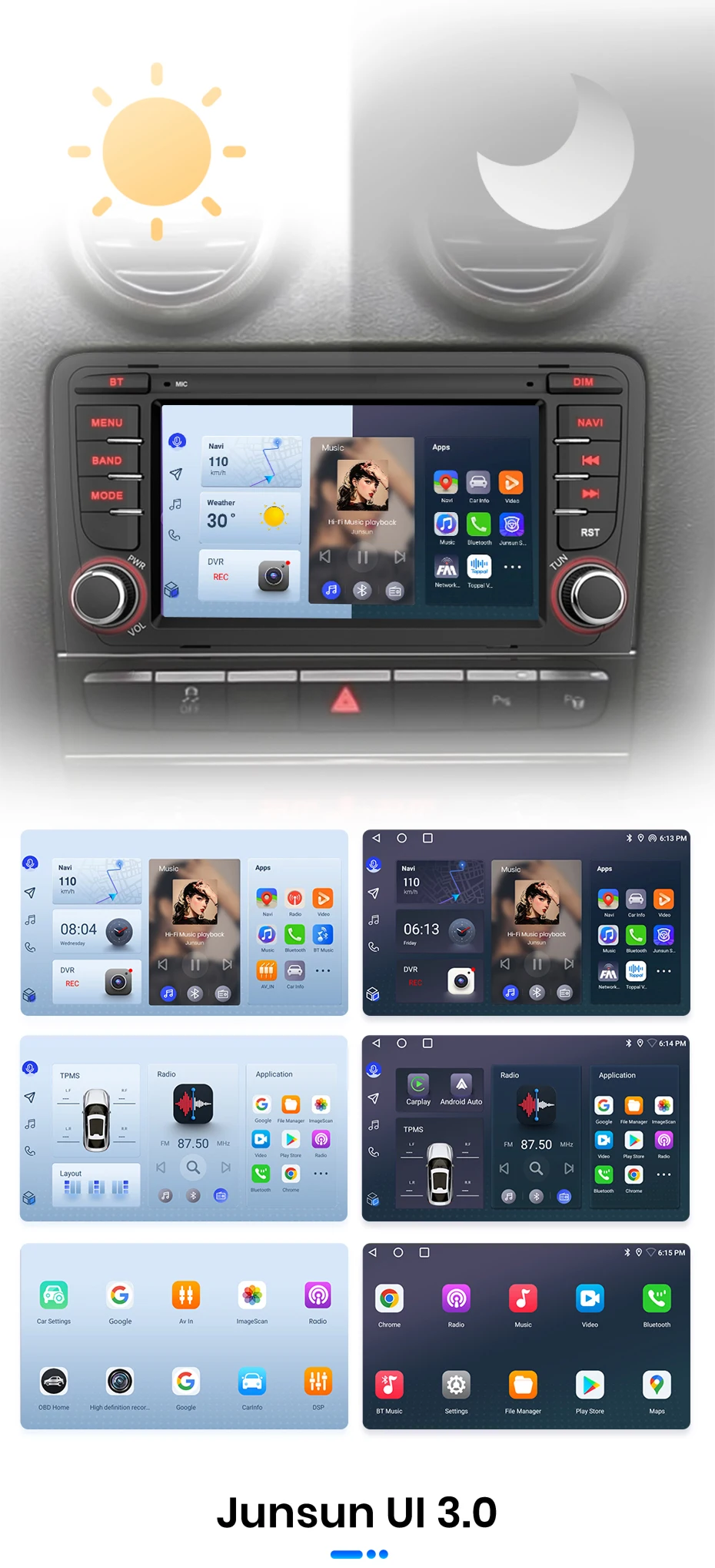Junsun 7-Zoll-Android-Autoradio für Audi A3 8P S3 2003-2012 CarPlay Auto-Multimedia-Stereo-Intelligentes System 4G GPS RDS DSP DAB+ 8-Kern-Player – Detail 12