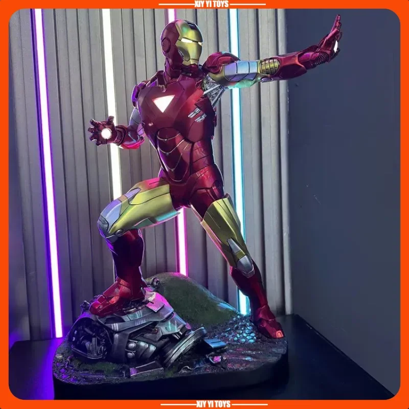 

48cm Marvel Iron Man Mark Vi 1:4 Scale Statue Tall Gk Resin Figure With Led Light Dynamic Battle Pose Collectors Centerpiece