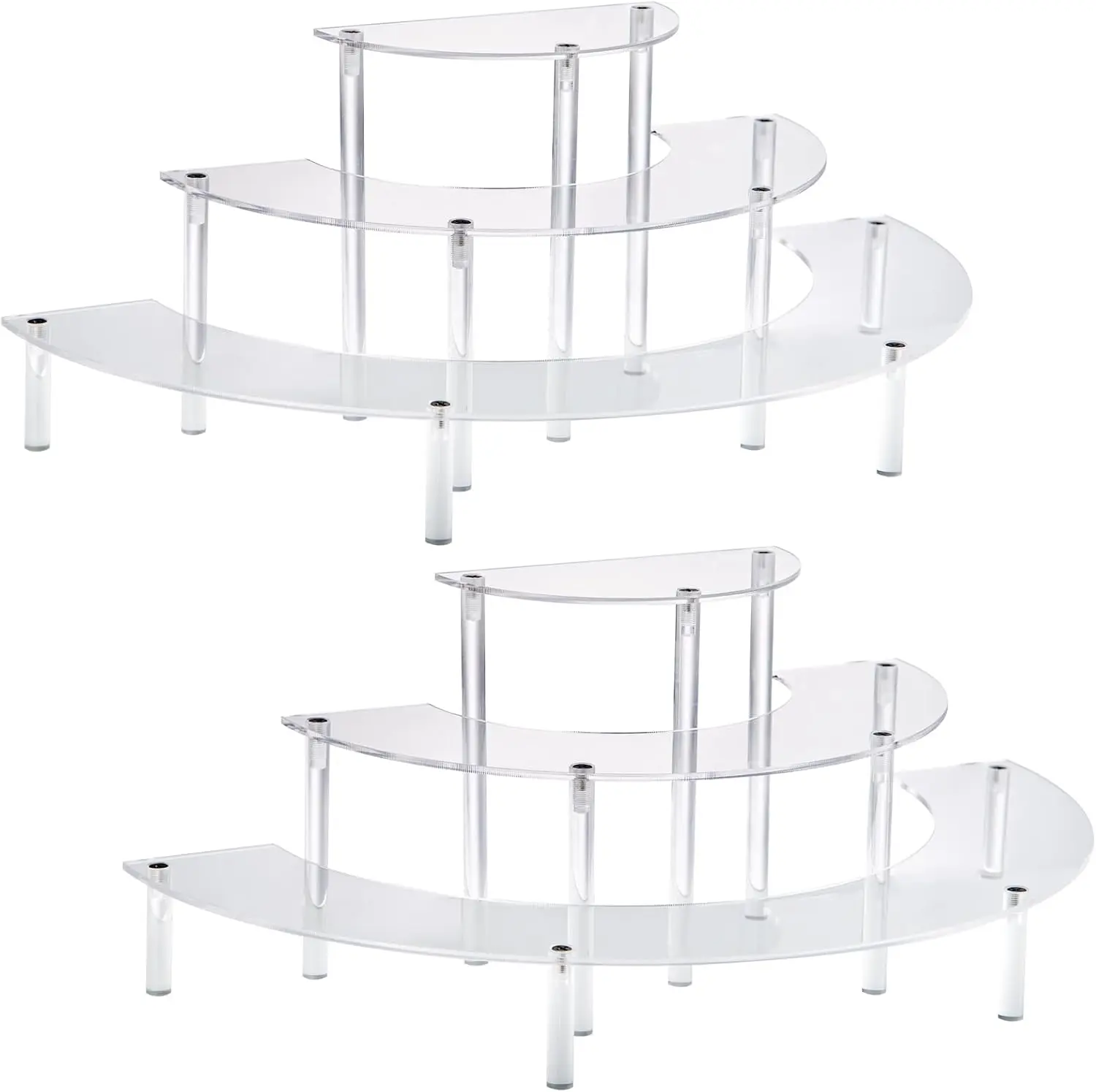 

Acrylic Display Risers 3 Tier Clear Cupcake Perfume Stand Organizer Half Moon Dessert Stand for Food Funko POP Figure, Easy