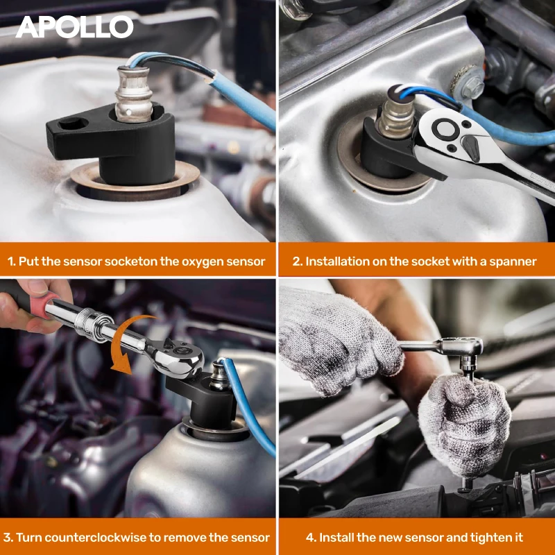 APOLLO 3/5/7/10PC Uniwersalny Zestaw Kluczy Nasadowych do Czujników Tlenu Lambda O2, Narzędzie do Demontażu i Montażu, Zestaw do Usuwania Czujników Tlenu