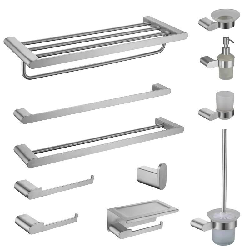 نحى النيكل 304 حمام من الفولاذ المقاوم للصدأ اكسسوارات منشفة رف منشفة بار السنانير منشفة رف حامل الورق فرشاة المرحاض مجموعة
