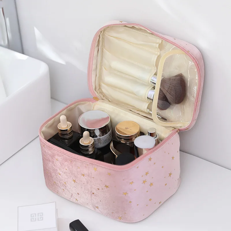 Star Print Cosmetic Bag Women Zipper Fashion Velvet Makeup Bag Storage Female Travel Make Up Beauty Case Toiletry Wash Organizer