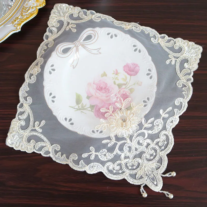 NEW beige flower bead Embroidery table cloth cover wedding Party supplies tablecloth Christmas Table decoration and accessories