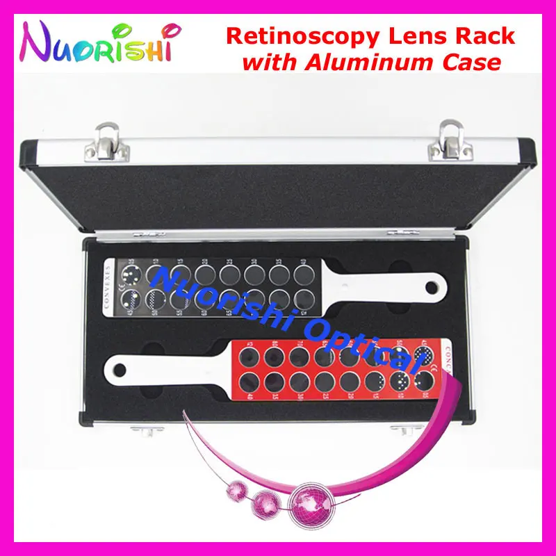 E03-9 Optometry Retinoscopy Board Lens Rack in Solid White Handle Flipper Packed by Aluminum Case