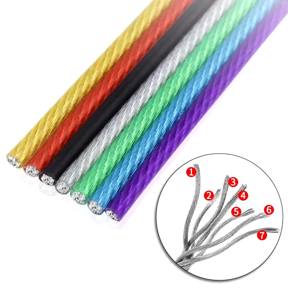 5 M-10 M 304 Roestvrij Staal PVC Gecoate Kabel Diameter 1/2/3/4/5/6mm Groen/Rood/Zwart/Geel/Blauw/Transparant Staaldraad