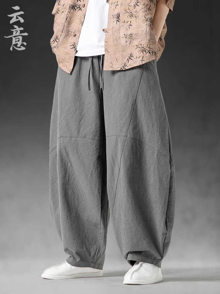 

Свободные широкие брюки из хлопка и льна для мужчин, повседневные, в китайском стиле Ханьфу, осенне-весенние, удобные, свободного кроя