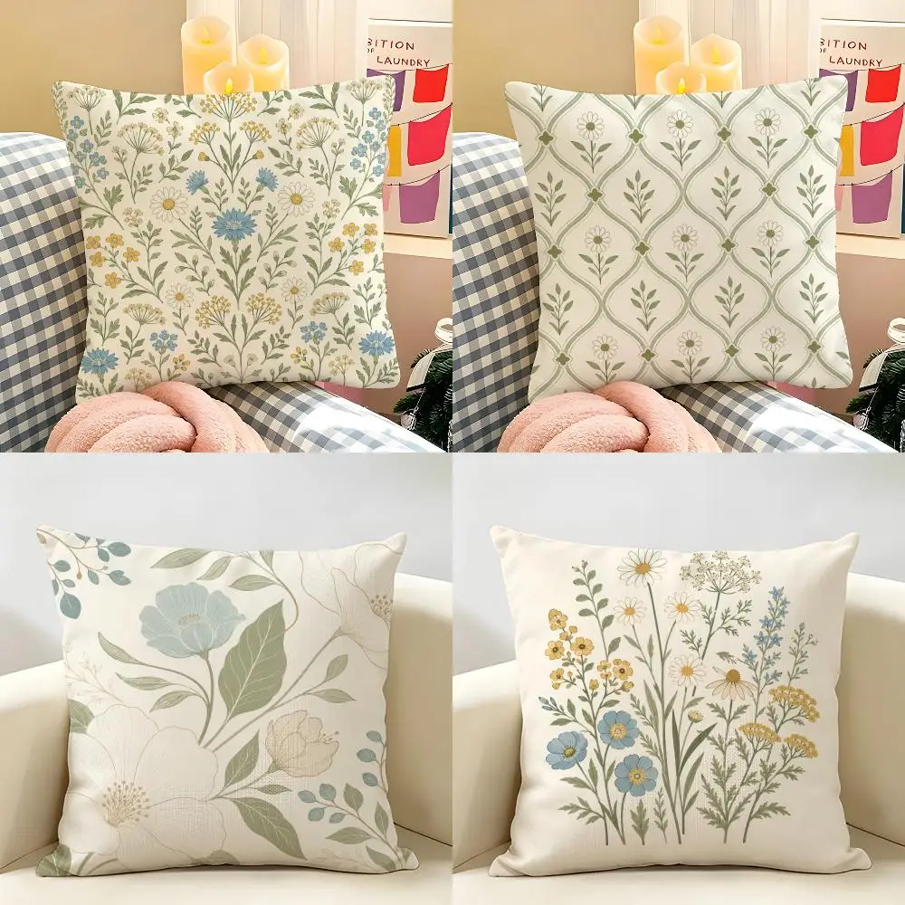 Colorful Wildflower Geometric Mix Cushion Cover Natural Linen Organic Fabric Double-Sided Printing Breathable For Home Decor