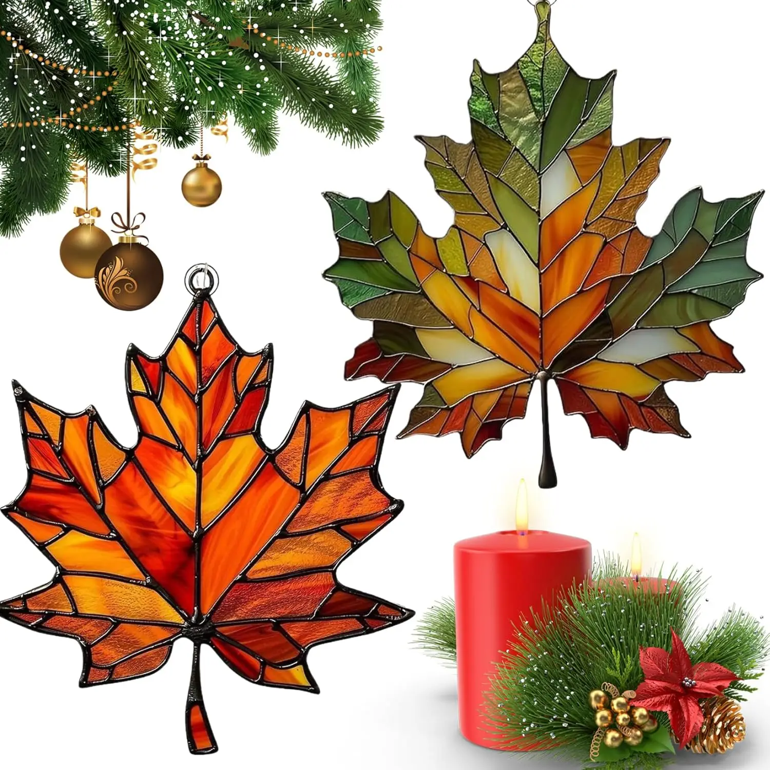 مابل ليف Suncatcher الزجاج الملون نافذة ديكور معلق تألق الخريف زخرفة لعيد الشكر عيد الميلاد مهرجان المنزل هدية #1