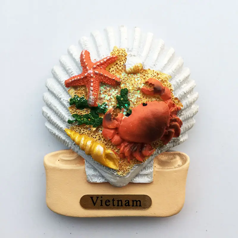 Vietnã Nha Trang Halong Bay Shell Oceano Vento Resina Pintada Artesanato Adesivos Magnéticos Adesivos de Geladeira Coleção Presente