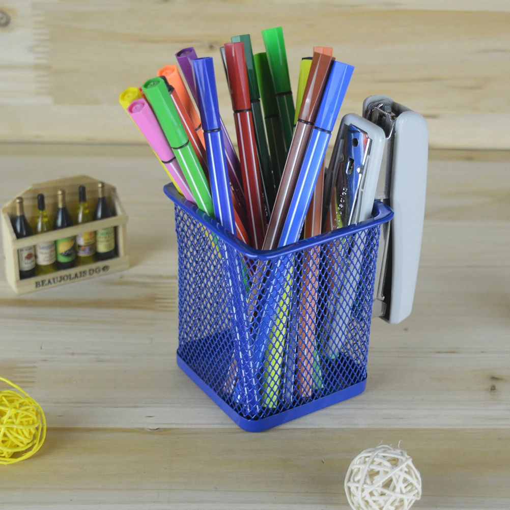 

2 Pcs Metal Hollow Pen Holder Pencil for Desk Mesh Container Case Square Organizer Pot