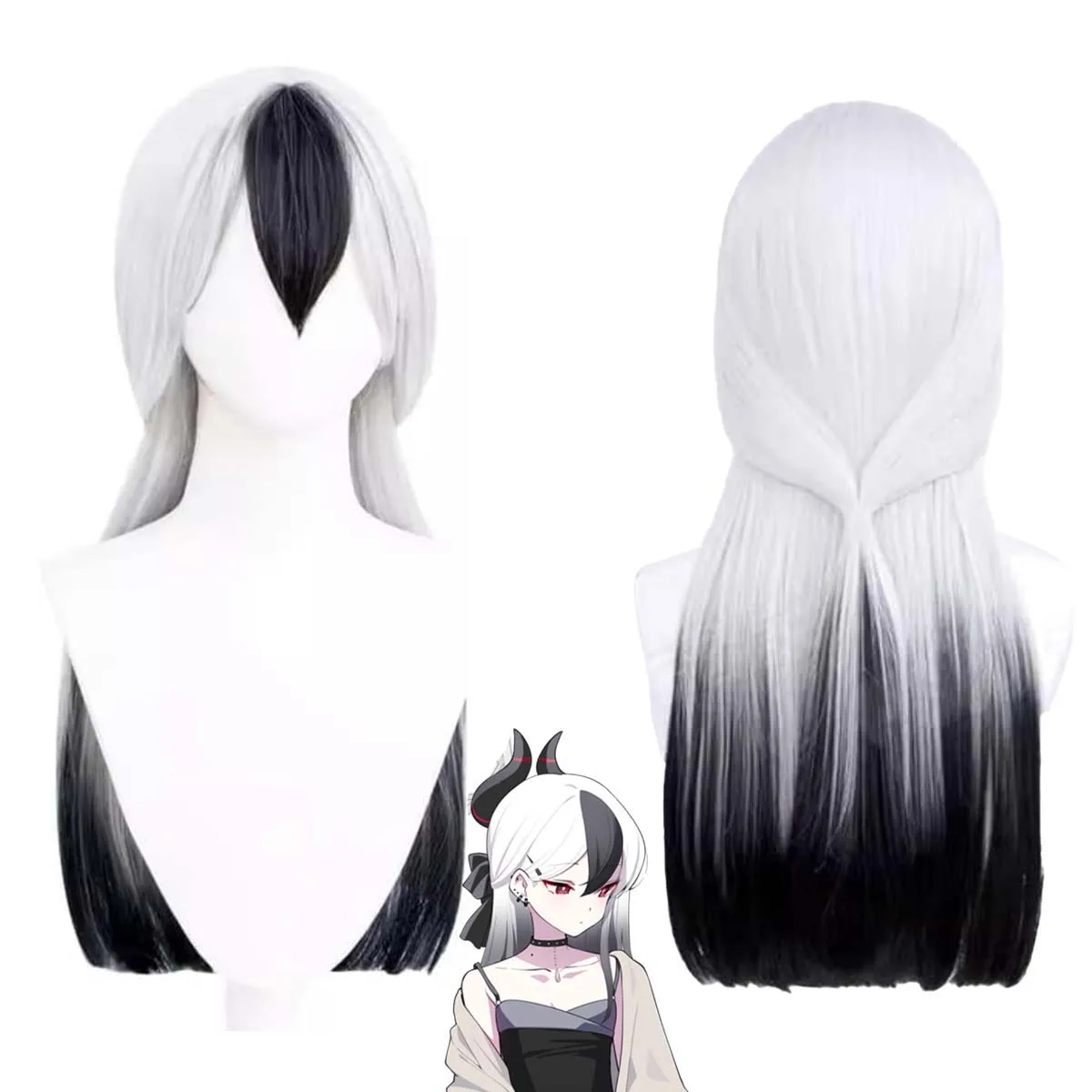 

Game Blue Archive Kurimura Onikata Kayoko Черный Серый Парик Длинных Волос с Градиентом для Вечеринки