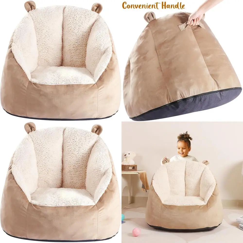 

Fluffy Plush Bear Ear Bean Bag Chair for Children, Comfortable Lazy Seat for Kids Aged 1-10