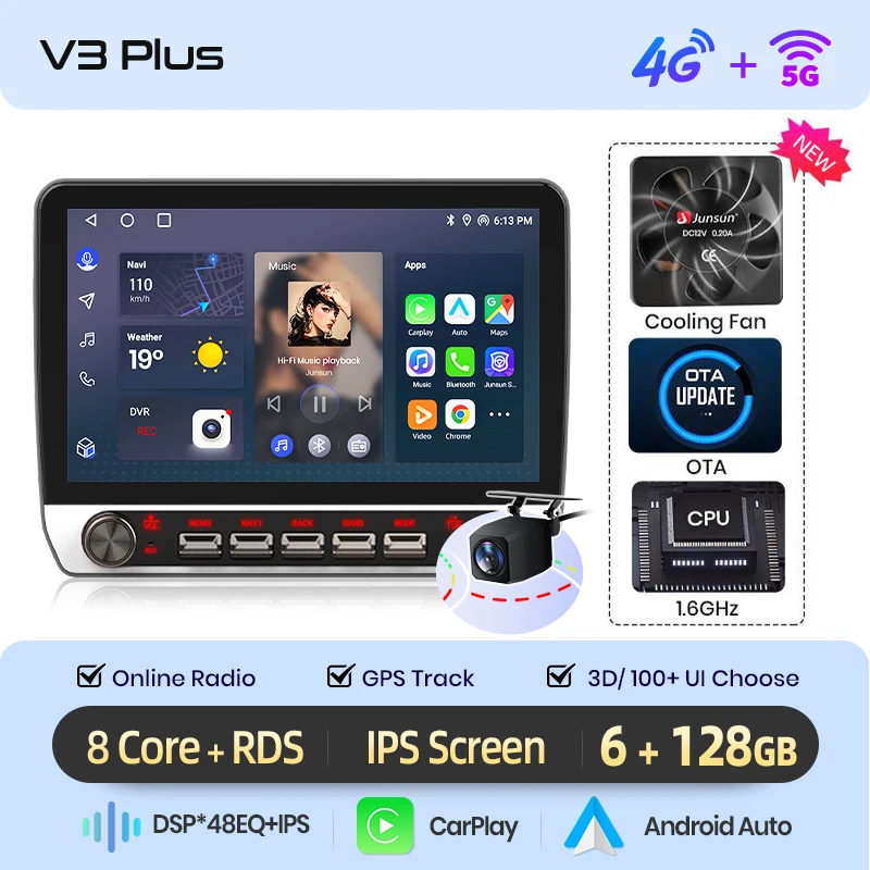 Junsun 10 "Universele Draadloze CarPlay voor Apple Android Auto Radio Intelligente Systemen Scherm Voor Ford Peugeot Citroen Fiat
