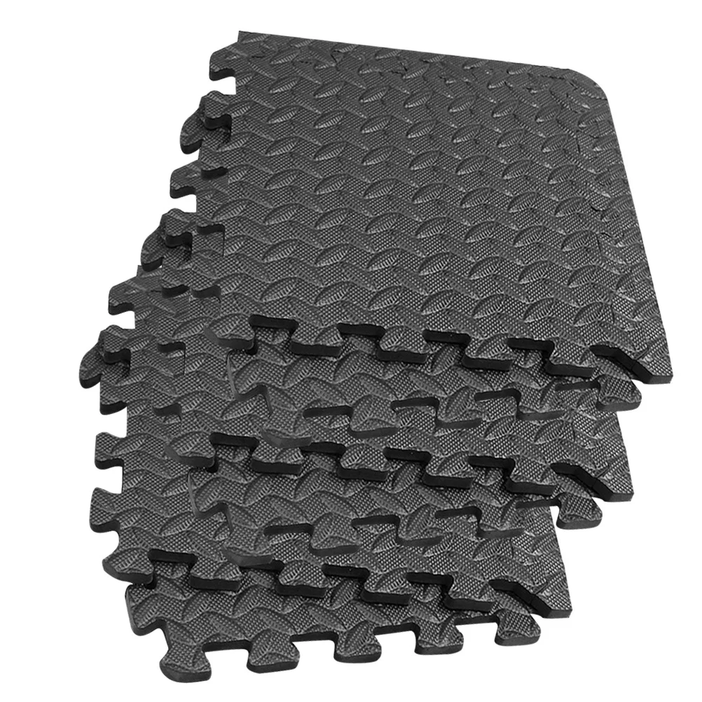 

6Pcs Floor Mats for Gym Eva Leaf Grain Design Non-Slip Splicing Mat Comfortable Cushion for Yoga Dance Area Black