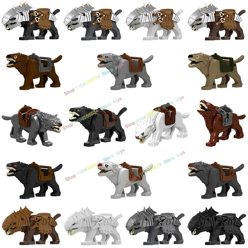 Moc animais medievais monta blocos de construção marrom branco preto lobo modelos criativos acessórios quebra-cabeça meninos brinquedo presentes aniversário