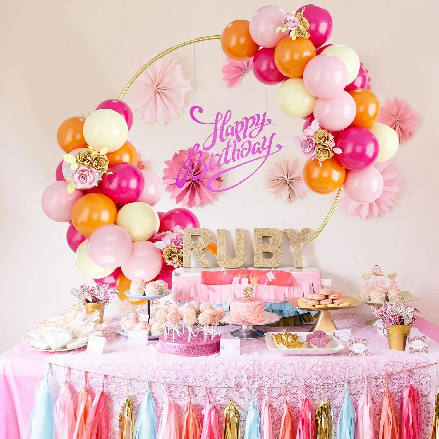 52 pz rosa giallo arancione Kit arco palloncino decorazione di compleanno matrimonio Baby Shower fidanzamento forniture per feste fai da te