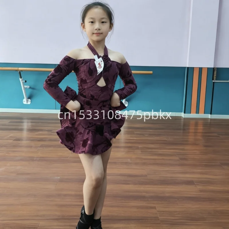 New autumn and winter Latin dance costume for girls, high-end set, long sleeved practice suit set