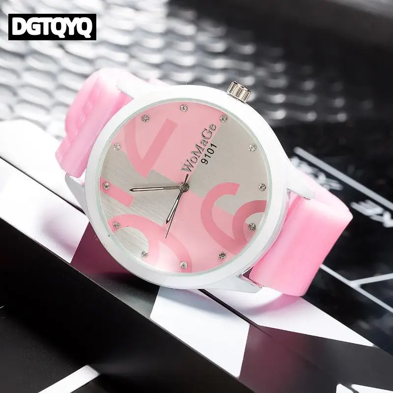 2pcs Women Green Watches Fashion Big Number Quartz Wristwatches Women Ladies Gilrs Silicone Sports Watches reloj mujer