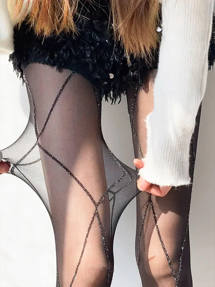 

Сексуальные черные прозрачные черные чулки, тонкие шелковистые блестящие серебряные прозрачные носки в стиле Лолиты, эластичные чулочно-носочные изделия, колготки