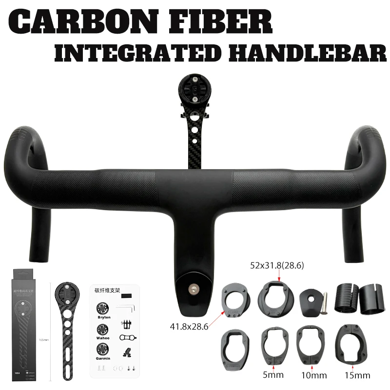 Aero Carbon Integrated Road Drop Handlebar Full Internal Routing, Fits OD1 OD2, 28.6-31.8mm Steerer Adapter For Racing Bike