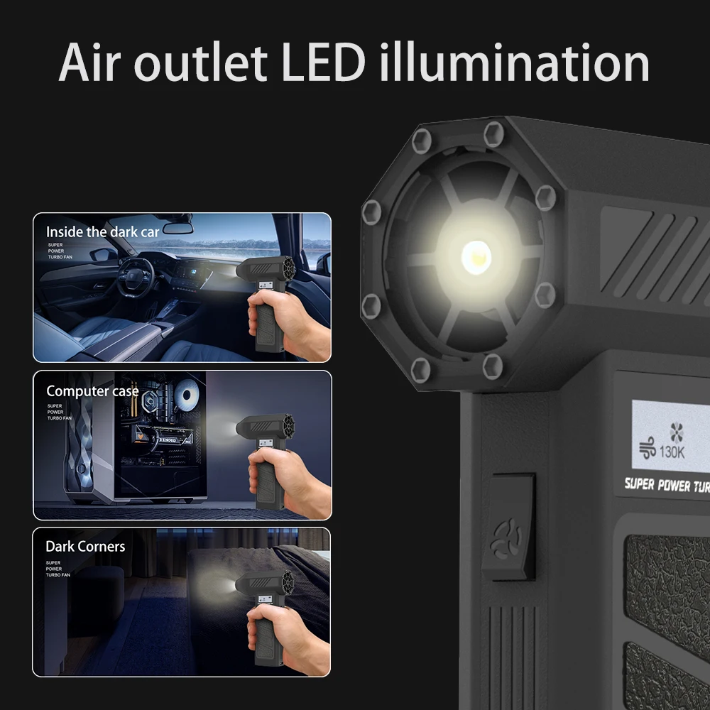 130000RPM Electric Air Duster Mini Turbo Violent Fan 3 Wind Speeds Rechargeable Super Powerful Jet Dry Blower for Car Keyboard