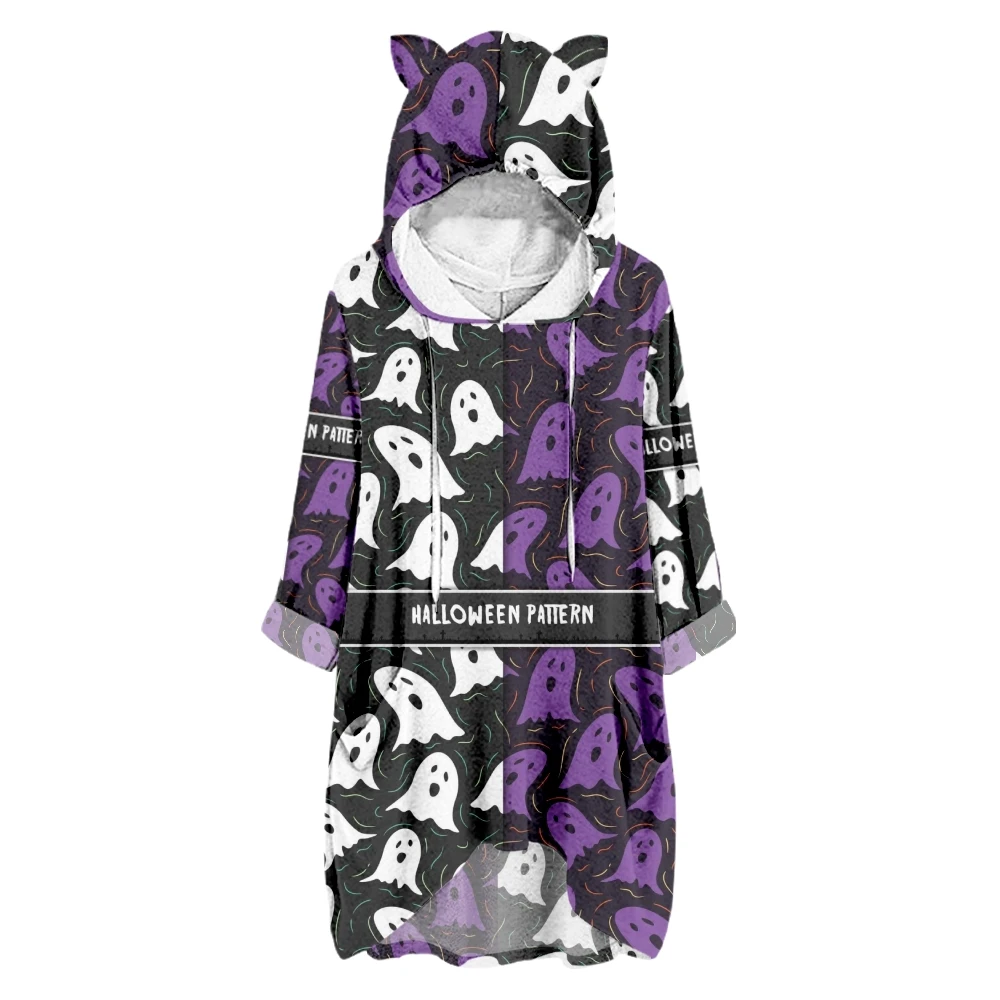 

Women's Hoodie Loose Half Sleeve Casual Fashion Halloween Printed Women Cat Ears Sweatshirt Hoodies