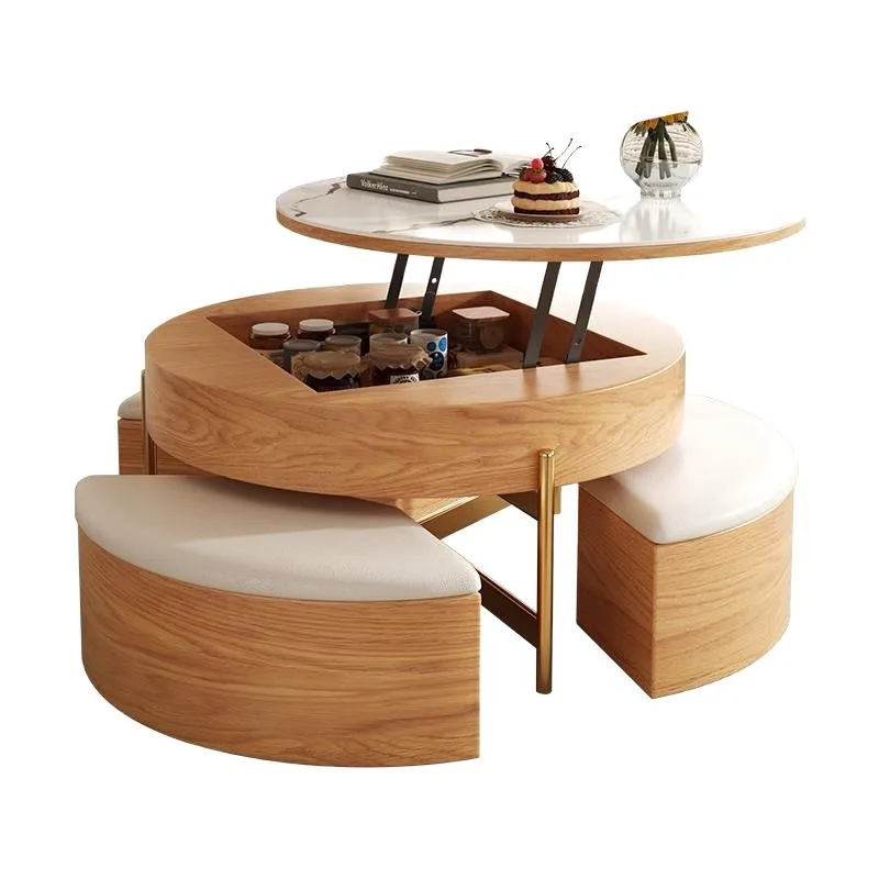 

TV cabinet combination modern simple living room creative round storage tea table chair