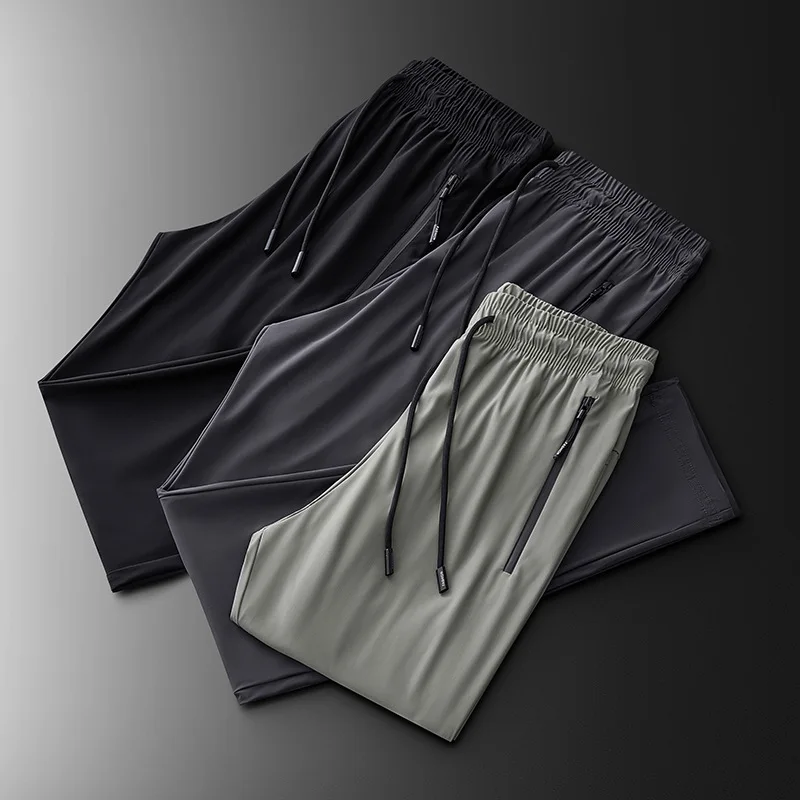 Stretch Sweatpants Men's Thin Large Size Ice Silk Pants Straight Quick-drying Casual Breathable Quick-drying Trousers for Men