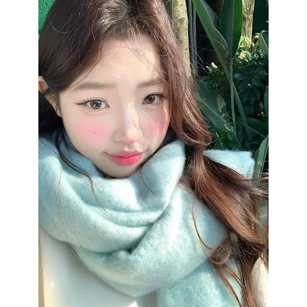 

Новый однотонный женский шарф Haze Blue взимку, пушистый и плотный, ориентированный для студентов, отбеливающий и теплый шарф на шею