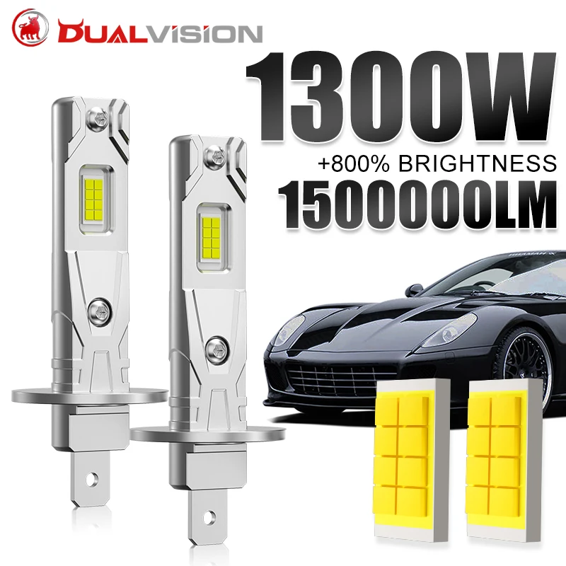 1300W Super H1 LED Headlights CANBUS Led Lights 1:1 Mini Diodes 8054 CSP Wireless Fog Lamp Fanless Car LED Bulbs Plug&Play 6000K