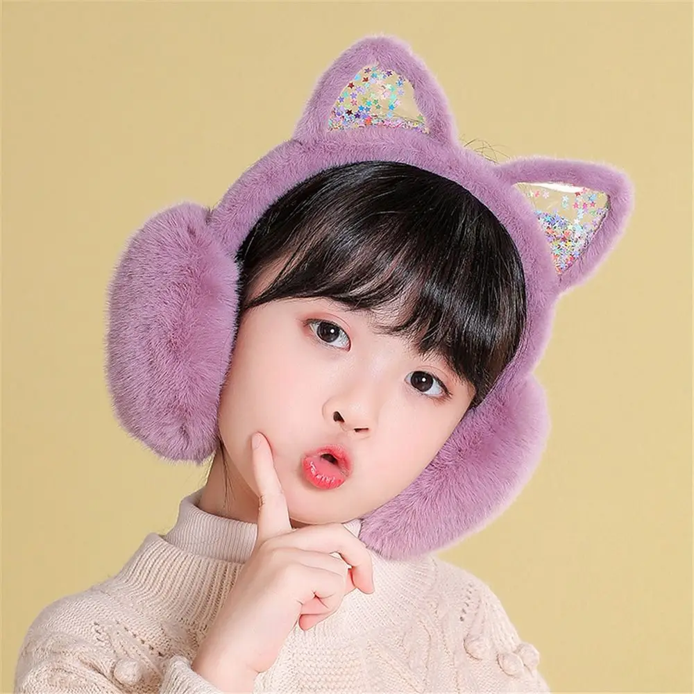 Cute Soft & Warm Animal Earmuffs Foldable Cat Ears Ear Warmers Furry Fleece Ear Covers for Kids Girls