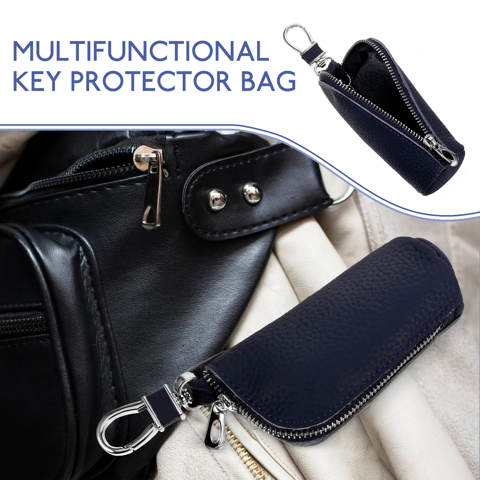 

Multifunctional Key Holder Pouch Soft Keychain Bag Durable Car Key Fob Case Zipper Organizer Large Hook