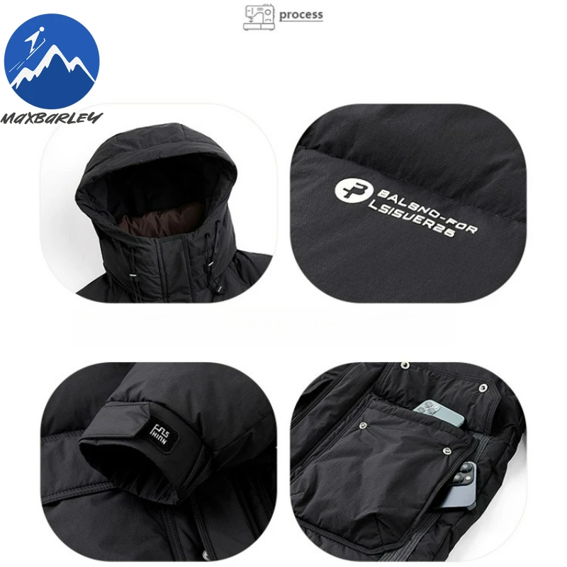 Maxbarley في الهواء الطلق الدافئة أسفل سترة الرجال الشتاء 2026 العلامة التجارية سميكة بطة أسفل معطف مبطّن جودة عالية رقيق يندبروف البخاخ سترات