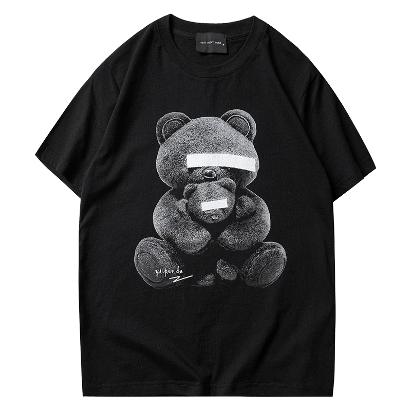 

Футболка унисекс свободного кроя из хлопка с принтом медведя, напечатанным методом прямой печати Kornit, с коротким рукавом, универсальная, для пар