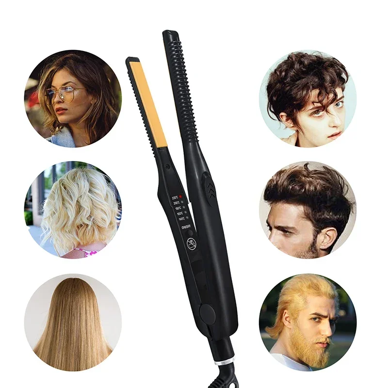 2-in-1-Mini-Haarglätter, Lockenstab, professionelles kurzes Keramik-Glätteisen für Damen und Herren, Bartglätter – Detail 2