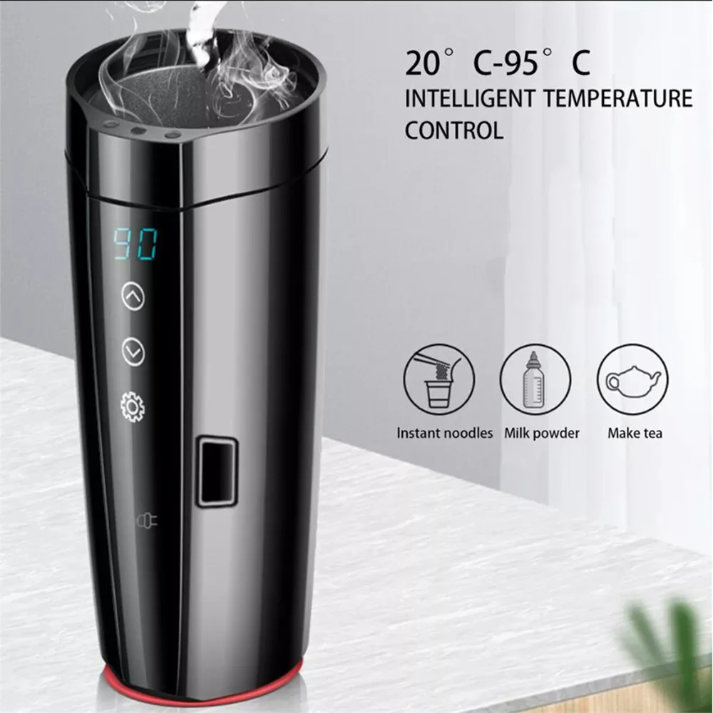 12V Car Heating Cup Rapid Heating and Smart Temperature Display Portable Car Heated Smart Mug 400ML Capacity Water Warmer Bottle