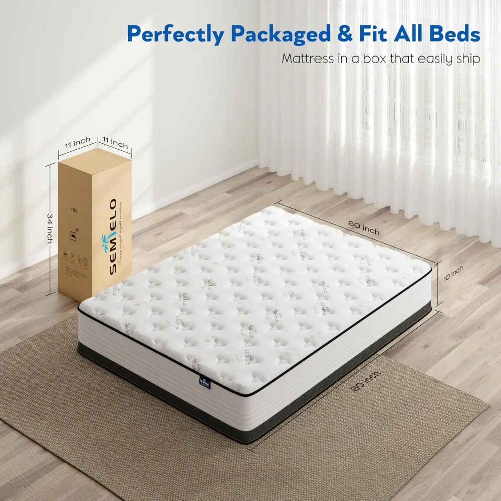 10 Inch Queen Mattress in a Box, Hybrid Mattress with Memory Foam and Pocketed Coils for Breathable and Durable Support