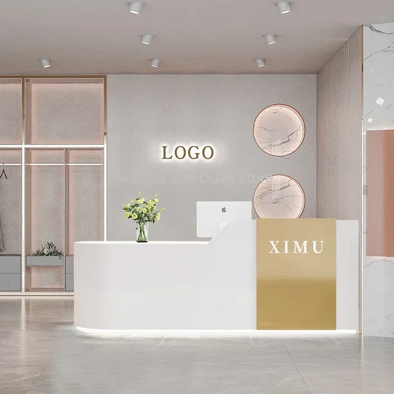 

Light Luxury Reception Desks Standing Modern Office Table School Restaurant White Aesthetic Display Schreibtisch Salon Furniture