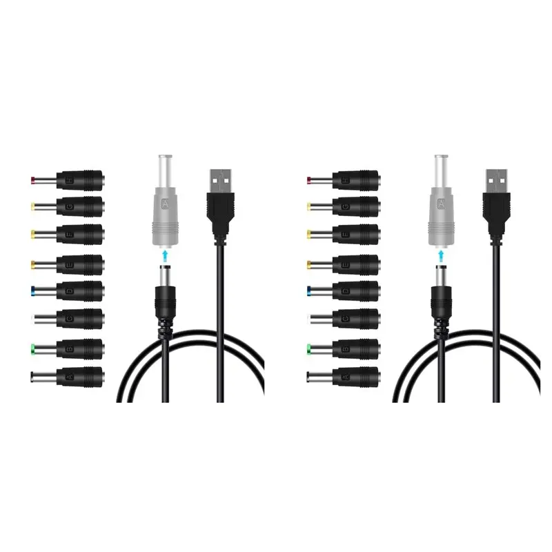 24-Hour Delivery 2X Universal USB To DC Power Cable Kit With 16 Adapters - Ideal For Routers, Moon Lamps, LED Lights, Speakers,