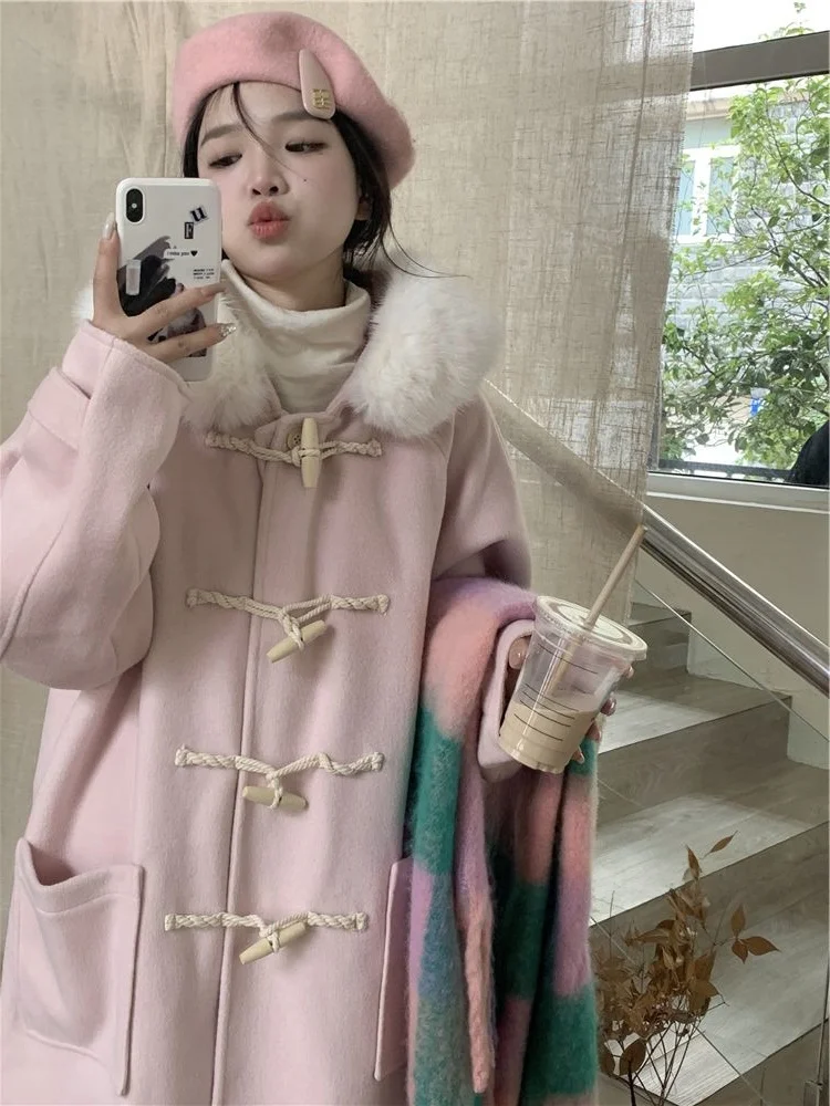 

plus Size Women's Winter Coat 300 Pounds Large Buttoned Woolen Coat Korean Style Commute Pure Color Loose Fit Long Sleeve