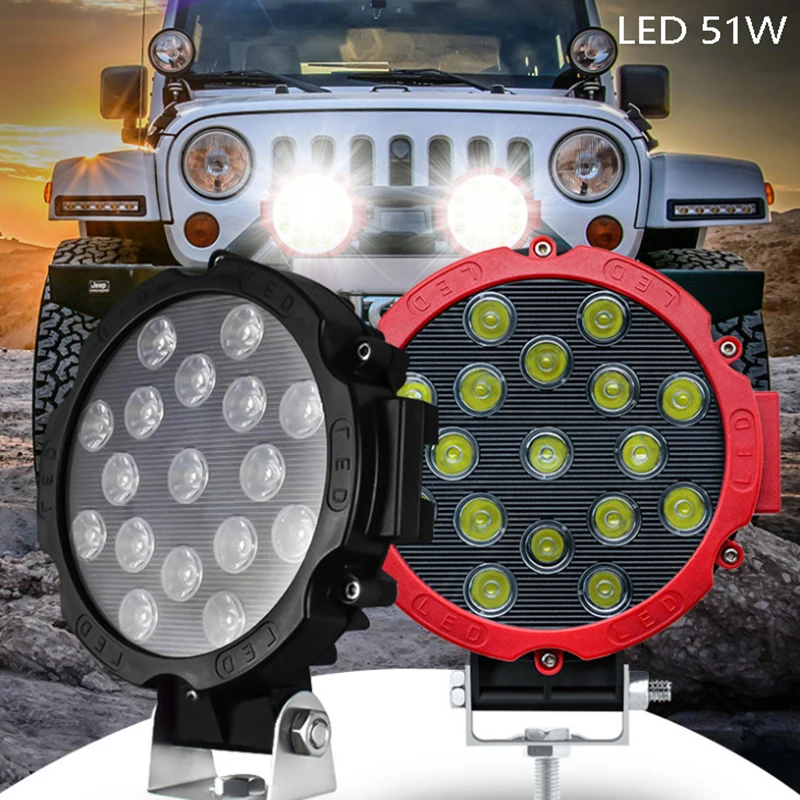 

1 шт. Рабочая лампа для автомобиля, 12 В, 51 Вт, 7 дюймов, светодиодная панель, рабочий фонарь для бездорожья, 4x4, противотуманный фонарь, прожектор для лодок, квадроциклов, дальнего света