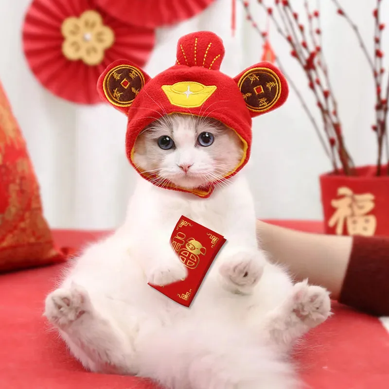 New Funny Pet Dog Cat Cap Costume Warm Rabbit Hat Chinese New Year Party Christmas Cosplay Accessories Photo Props Headwear