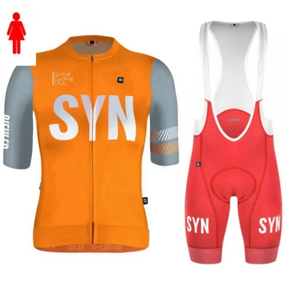 Women SYN-Colorful Long SleeveCycling Apparel Close-fitting Road Cycling Race Jersey Bib Shorts Anti-UV Set Summer MTB Clothing