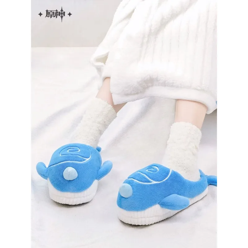 Genshin Impact Sky Whale Tartaglia Plush Slippers Game Anime Cosplay Cotton Slides Cute Cartoon Home Shoes Size 34-42 Xmas Gift