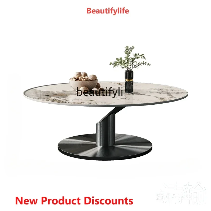 

Q181 Minimalist round Coffee Table Affordable Luxury Style Stone Plate Living Room Home Italian Stainless Steel Solid Wood Te