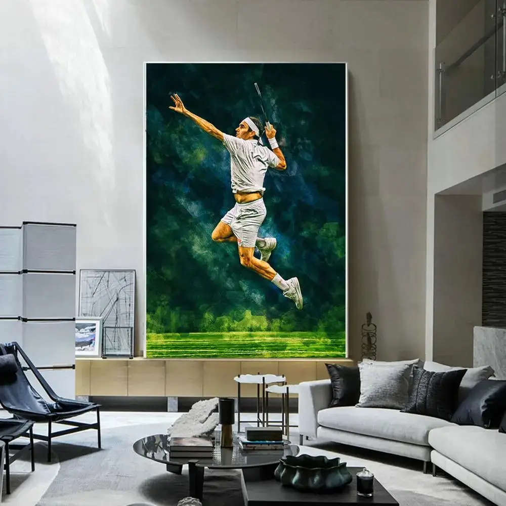 Roger Federer Graffiti Tennis Stars Canvas Print  Watercolor Portrait Wall Art for Gym  Home Decor